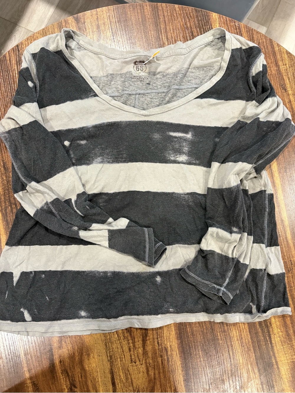 Route 66 Black & Gray Striped Scoop Neck Long-Sleeve Top